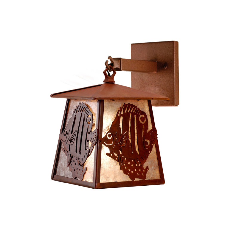 Rustic Bronze Fish Design Wall Sconce with Silver Panels