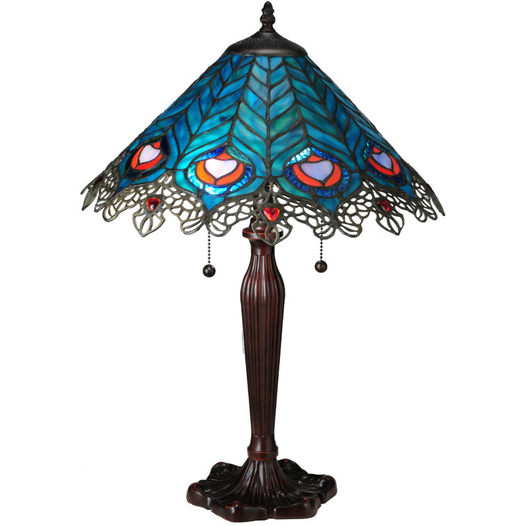 Elegant St. Louis Blues 2-Light Stained Glass Table Lamp in Bronze