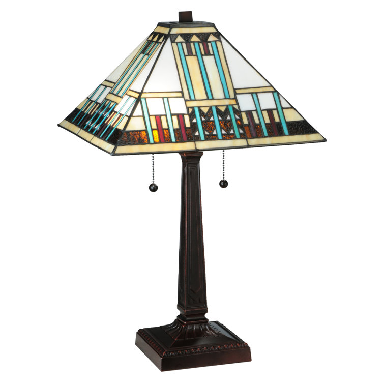 Prairie Peaks Mahogany Bronze 2-Light Outdoor Stained Glass Lamp