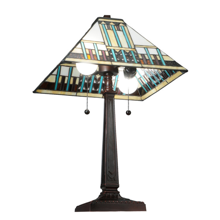 Prairie Peaks Mahogany Bronze 2-Light Outdoor Stained Glass Lamp