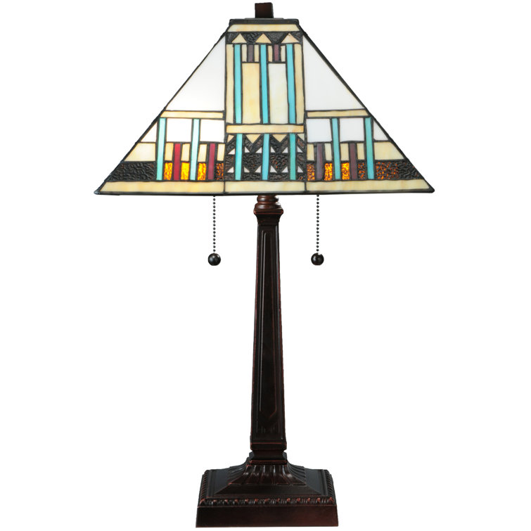 Prairie Peaks Mahogany Bronze 2-Light Outdoor Stained Glass Lamp