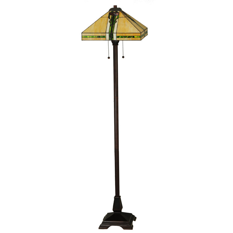 Meyda 22" Bronze Parker Poppy Stained Glass Floor Lamp