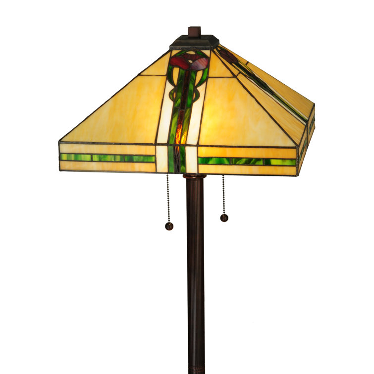 Meyda 22" Bronze Parker Poppy Stained Glass Floor Lamp