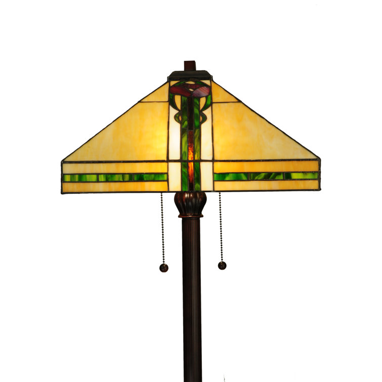 Meyda 22" Bronze Parker Poppy Stained Glass Floor Lamp