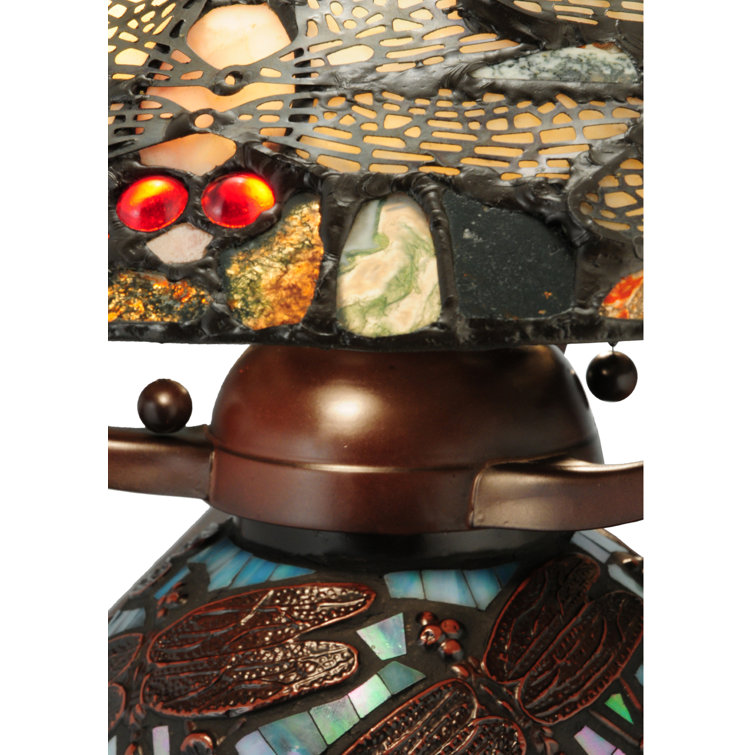 Dragonfly Cut Jasper 2-Light Bronze Stained Glass Table Lamp