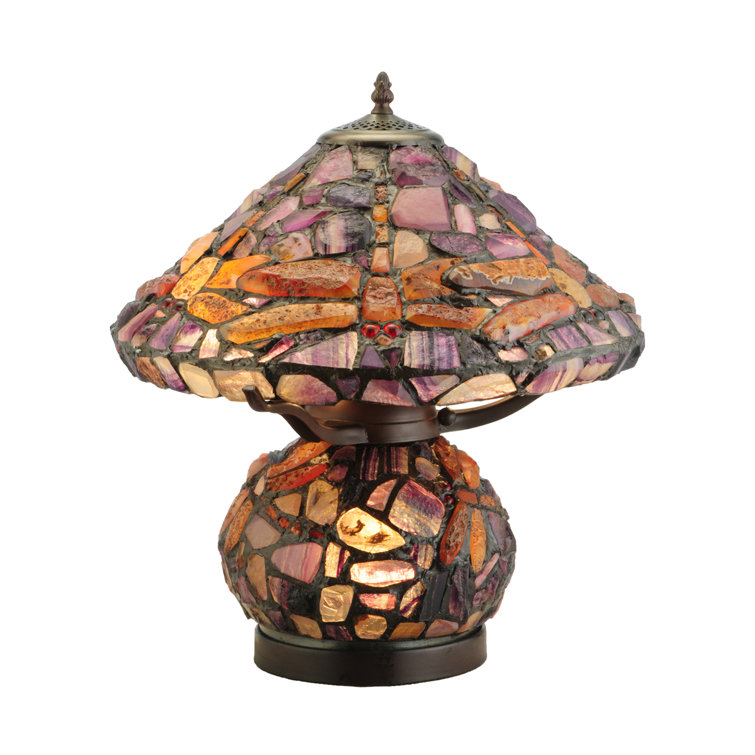 Sunset Agate Dragonfly 2-Light Table Lamp with Stained Glass
