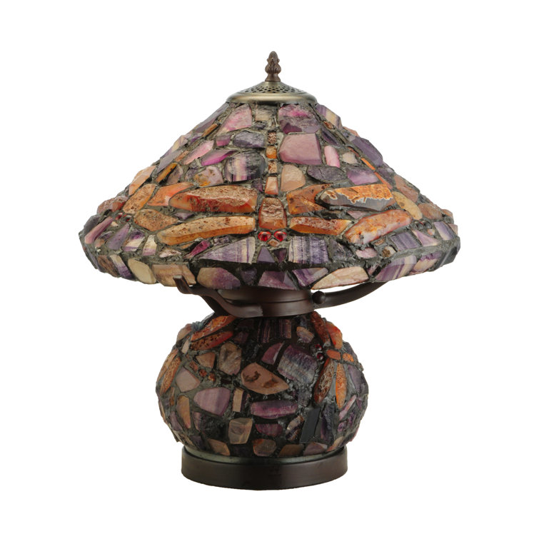 Sunset Agate Dragonfly 2-Light Table Lamp with Stained Glass