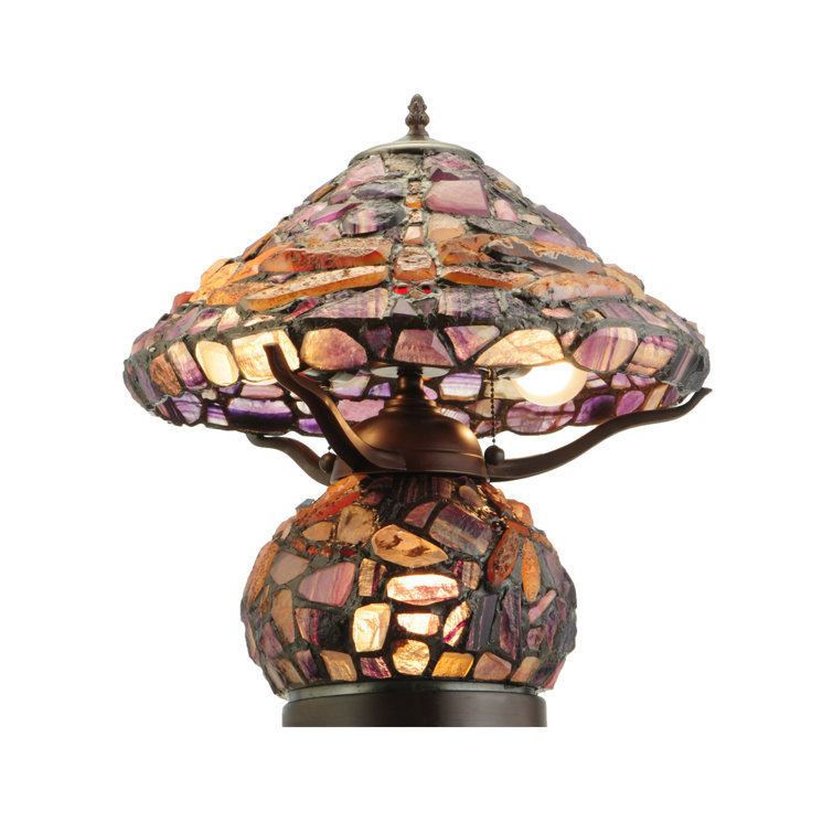 Sunset Agate Dragonfly 2-Light Table Lamp with Stained Glass