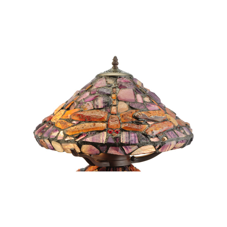 Sunset Agate Dragonfly 2-Light Table Lamp with Stained Glass