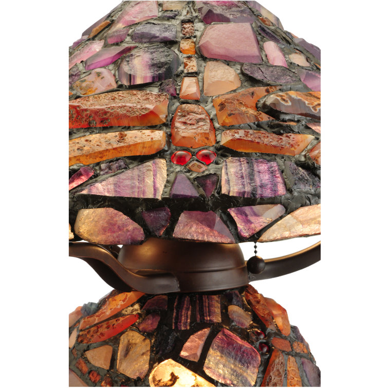 Sunset Agate Dragonfly 2-Light Table Lamp with Stained Glass