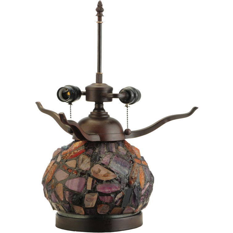 Sunset Agate Dragonfly 2-Light Table Lamp with Stained Glass