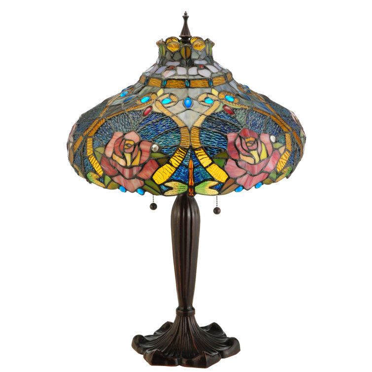 Kids' Whimsical Blue Stained Glass 2-Light Dragonfly Table Lamp