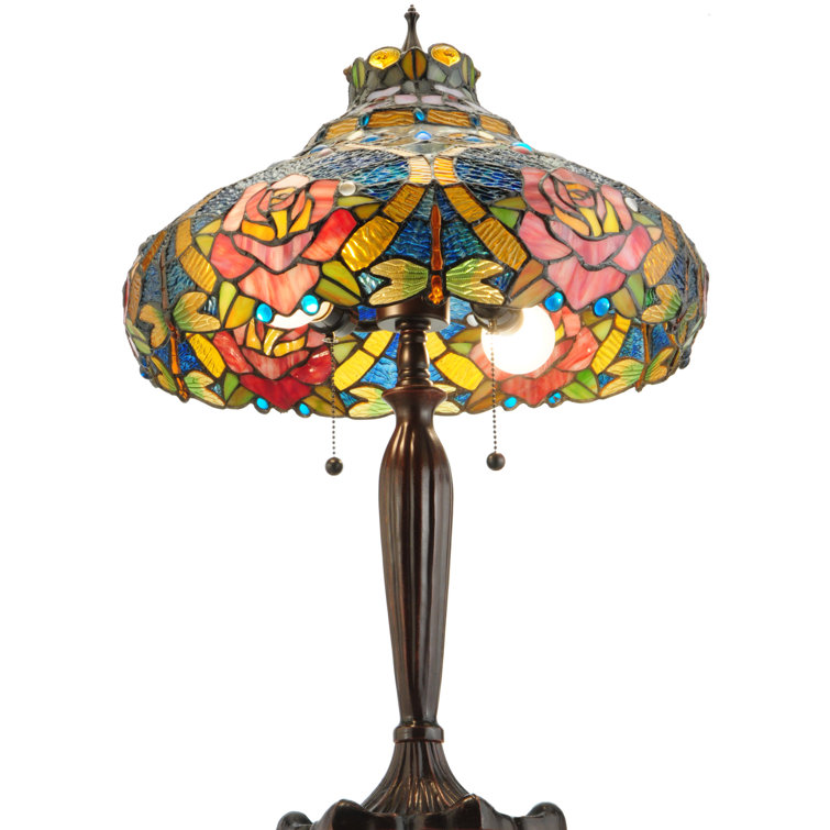 Kids' Whimsical Blue Stained Glass 2-Light Dragonfly Table Lamp