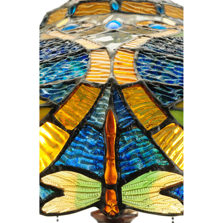 Kids' Whimsical Blue Stained Glass 2-Light Dragonfly Table Lamp