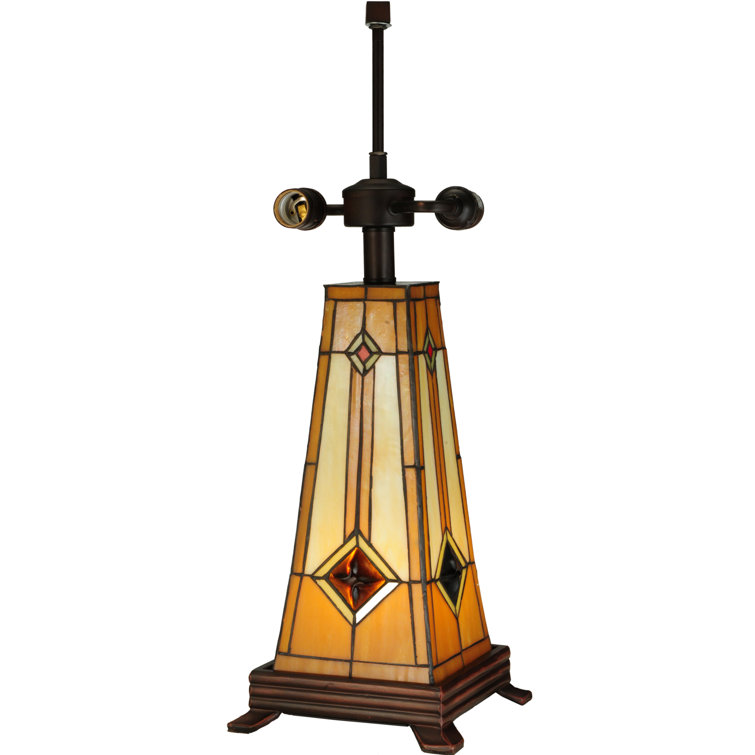 Mission Style 2-Light Stained Glass Table Lamp with Bronze Base