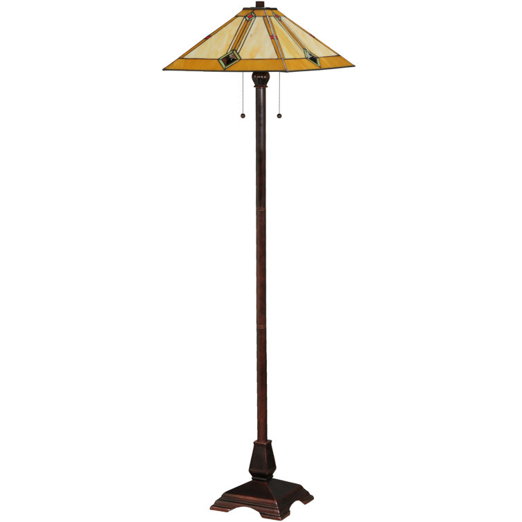 Mahogany Bronze 62" Mission-Style Stained Glass Floor Lamp
