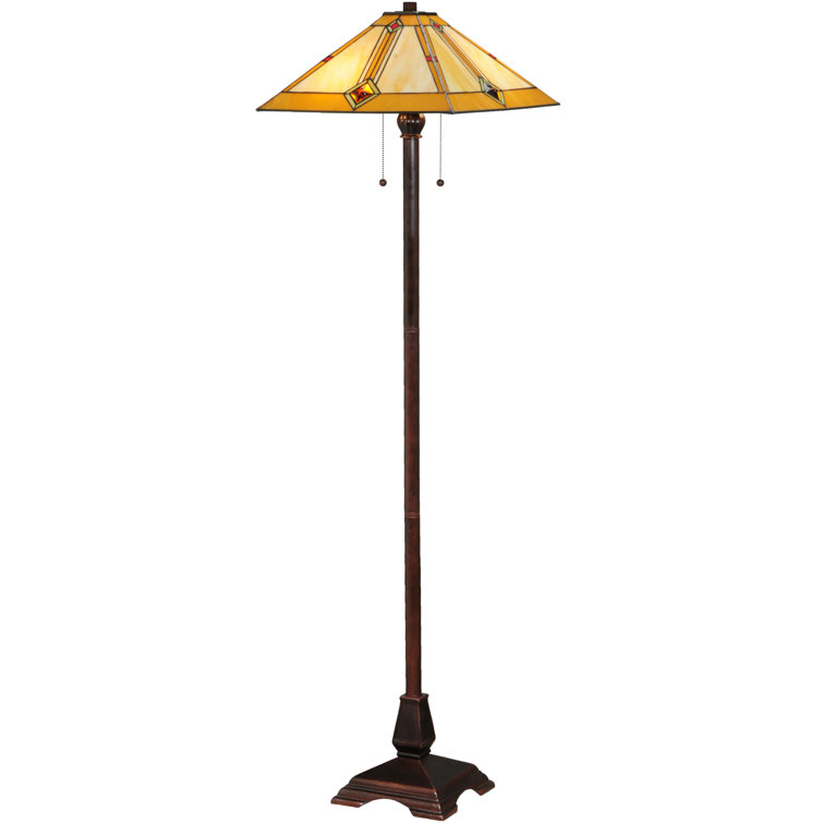 Mahogany Bronze 62" Mission-Style Stained Glass Floor Lamp