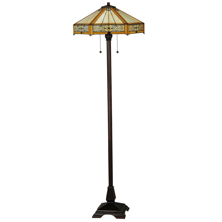 Hexagonal Honey Stained Glass & Mahogany Bronze 62" Floor Lamp