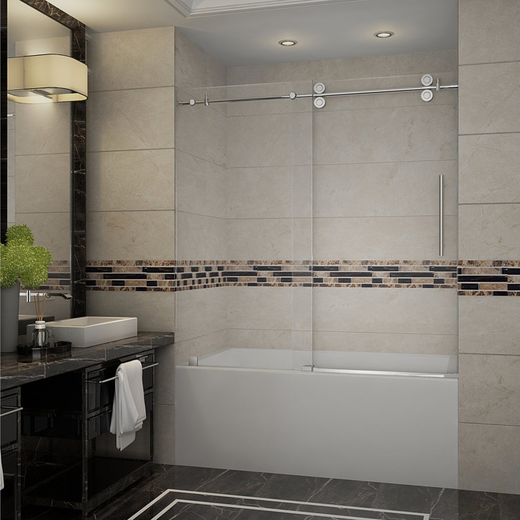 Langham 60'' Clear Glass Stainless Steel Sliding Tub Door
