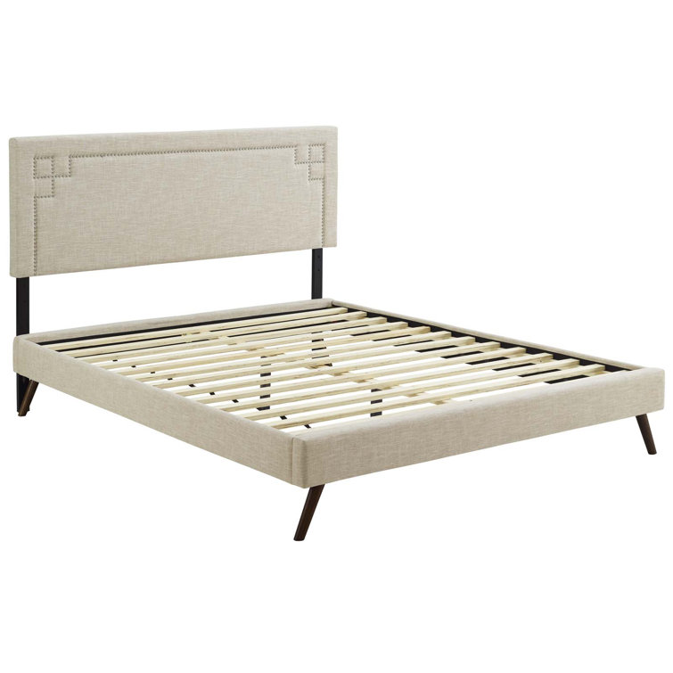 Ruthie Queen White Faux Leather Upholstered Platform Bed