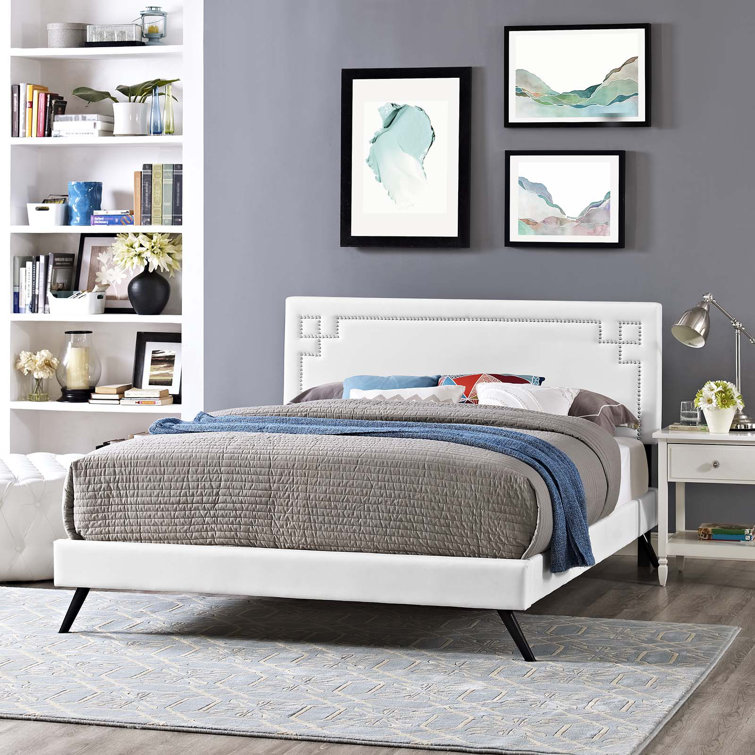 Ruthie Queen White Faux Leather Upholstered Platform Bed