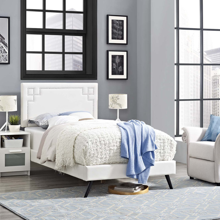Ruthie Queen White Faux Leather Upholstered Platform Bed
