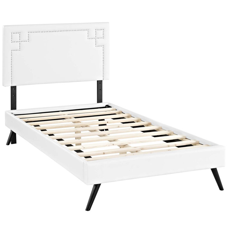 Ruthie Queen White Faux Leather Upholstered Platform Bed