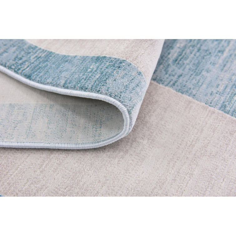 Turquoise and Ivory Rectangular Synthetic Area Rug