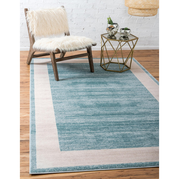 Turquoise and Ivory Rectangular Synthetic Area Rug