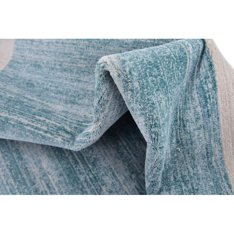 Turquoise and Ivory Rectangular Synthetic Area Rug