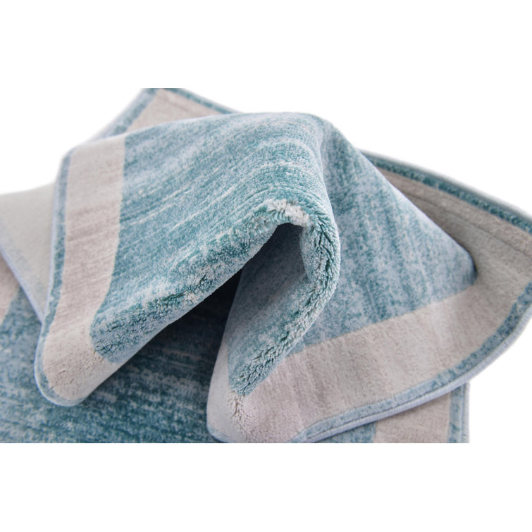 Turquoise and Ivory Rectangular Synthetic Area Rug