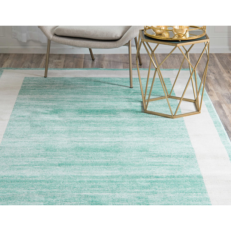 Turquoise and Ivory Rectangular Synthetic Area Rug
