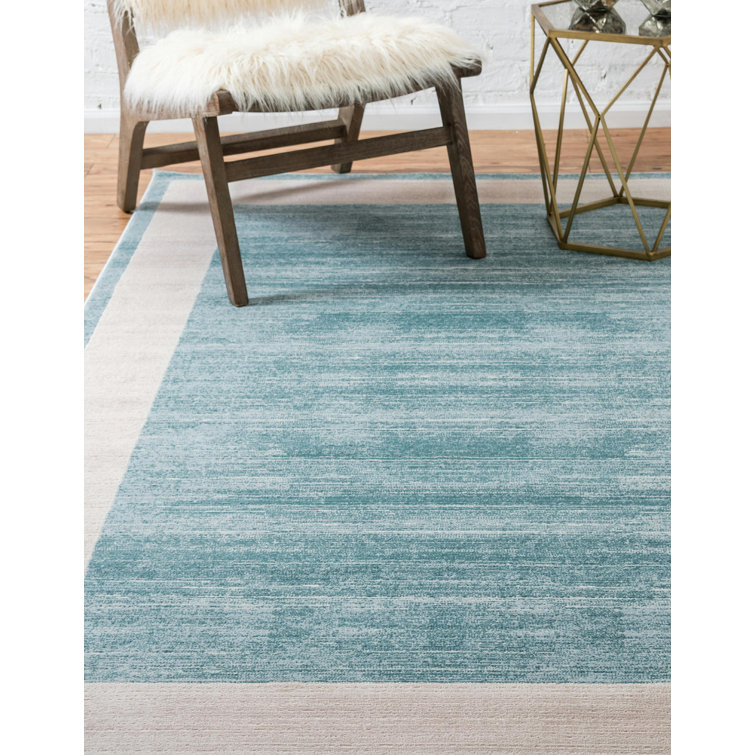 Turquoise and Ivory Rectangular Synthetic Area Rug