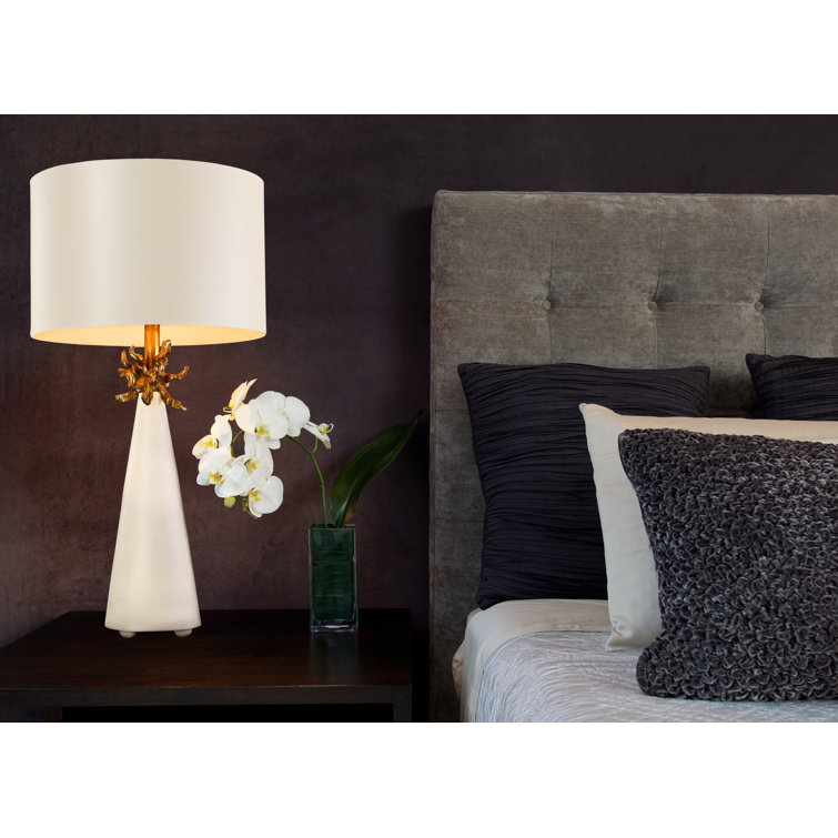 Neo French White and Gold Leaf Cylinder Table Lamp