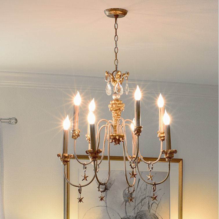 Elegant Mignon 8-Light Gold and Cream Crystal Chandelier