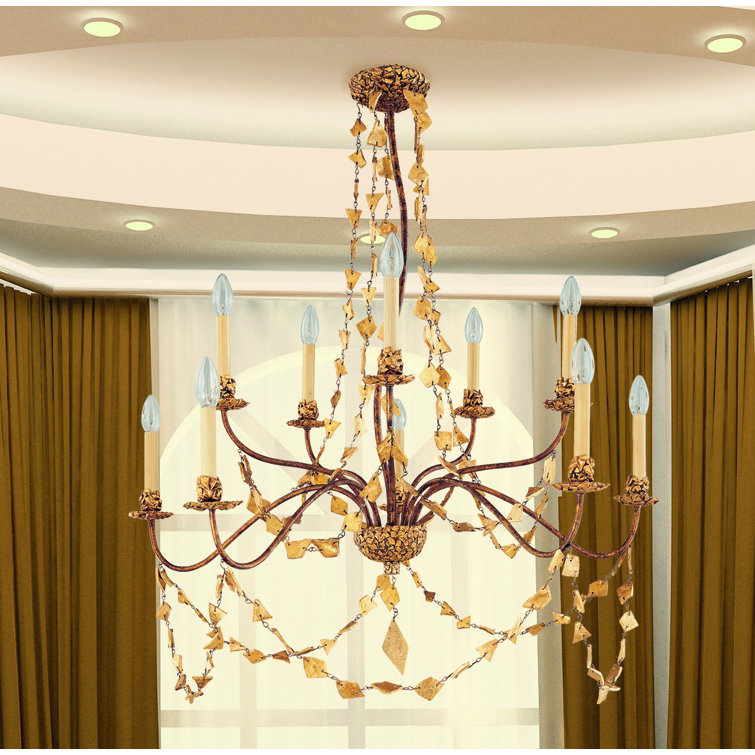 Gold Leaf Bronze 10-Light Candelabra Chandelier