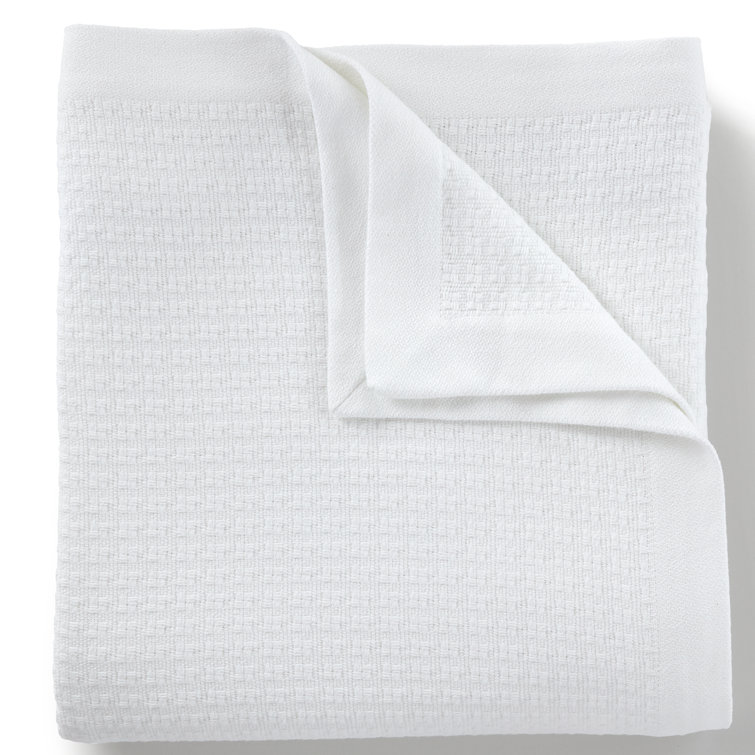 Newport Cotton Twin Lightweight White Blanket with Tailored Border