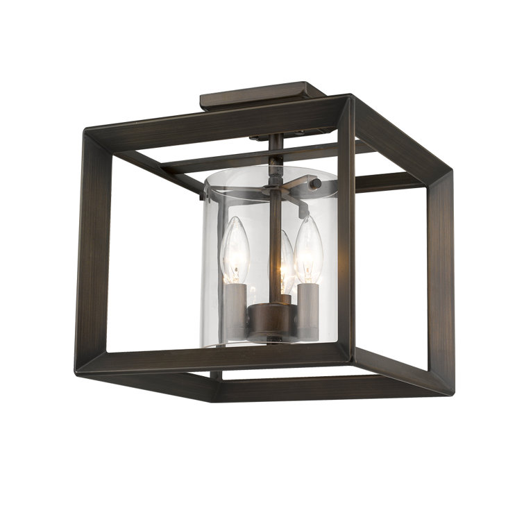 Gunmetal Bronze and Clear Glass Semi-Flush Mount Light