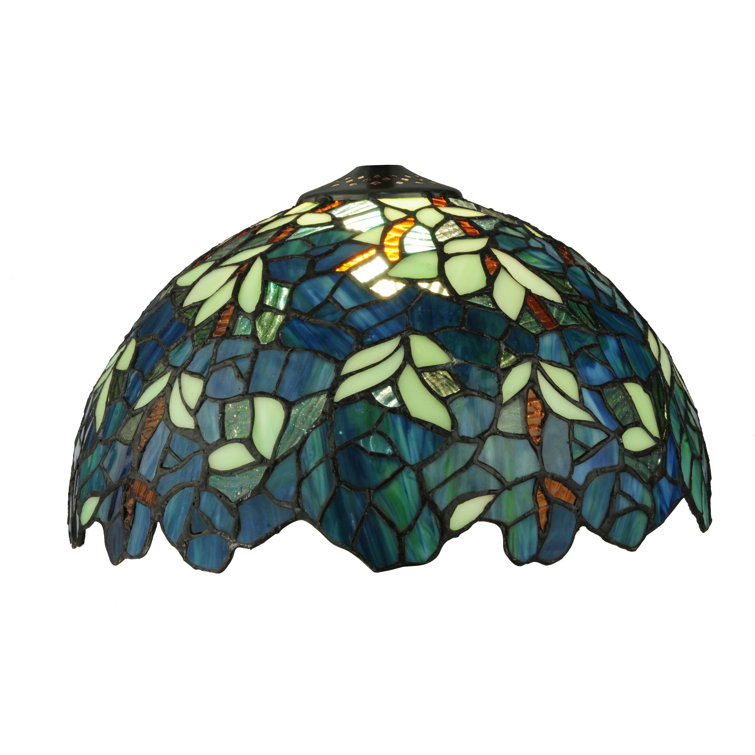 Blue Stained Glass Tiffany Table Lamp with Bronze Base