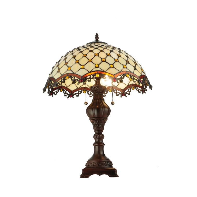 24" Mahogany Bronze Stained Glass Arc Table Lamp