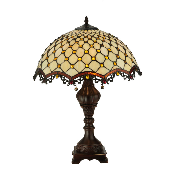 24" Mahogany Bronze Stained Glass Arc Table Lamp