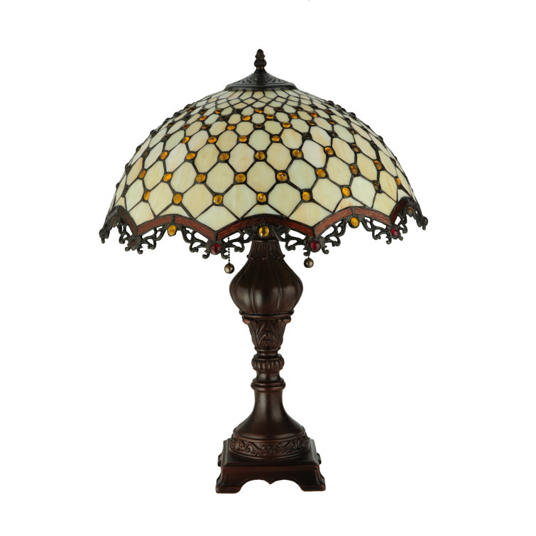 24" Mahogany Bronze Stained Glass Arc Table Lamp