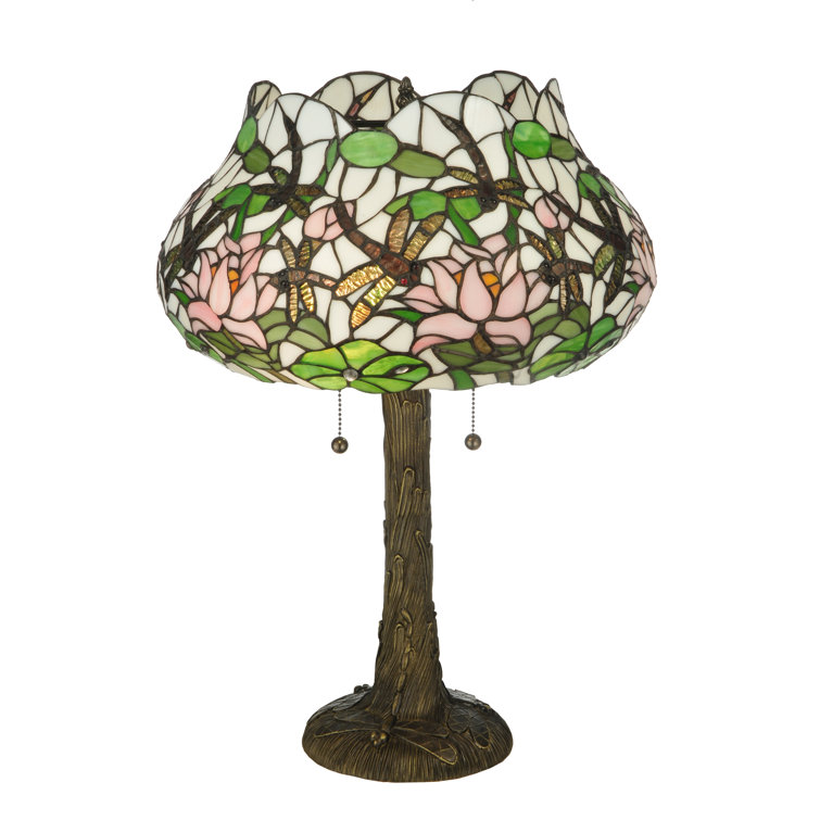 Dragonfly Bloom 22.5" Stained Glass Table Lamp in Mahogany Bronze