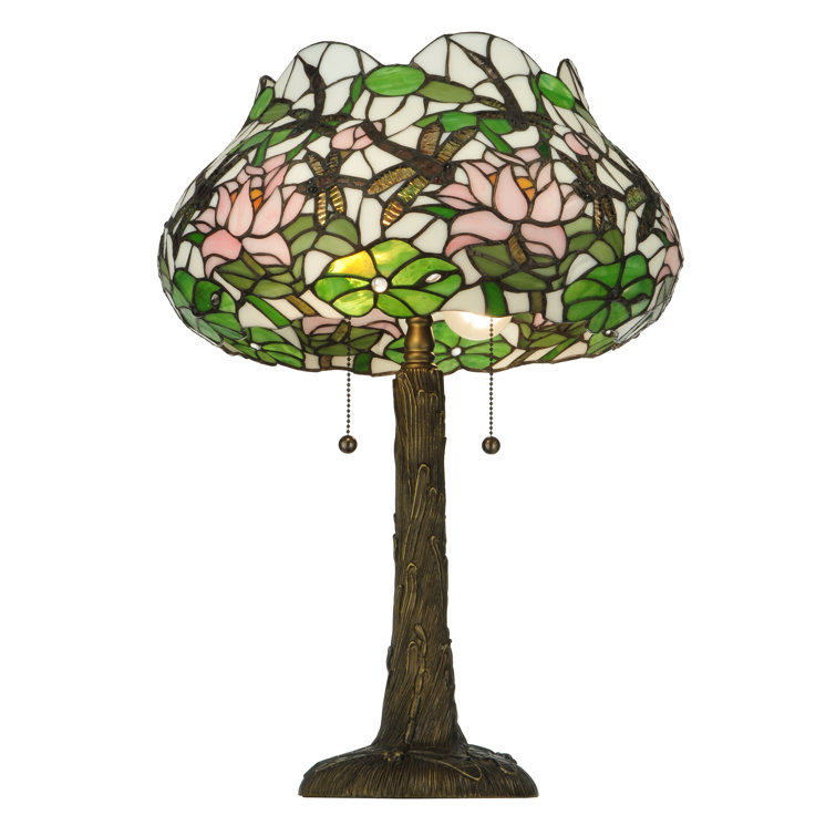 Dragonfly Bloom 22.5" Stained Glass Table Lamp in Mahogany Bronze