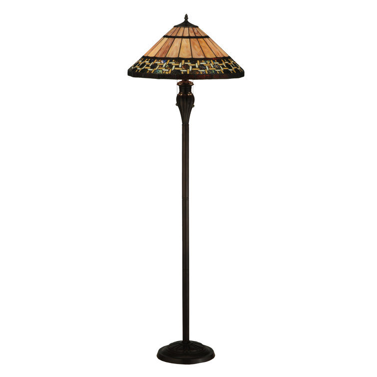 Ilona 61'' Honey and Beige Stained Glass Floor Lamp with Mahogany Bronze Base