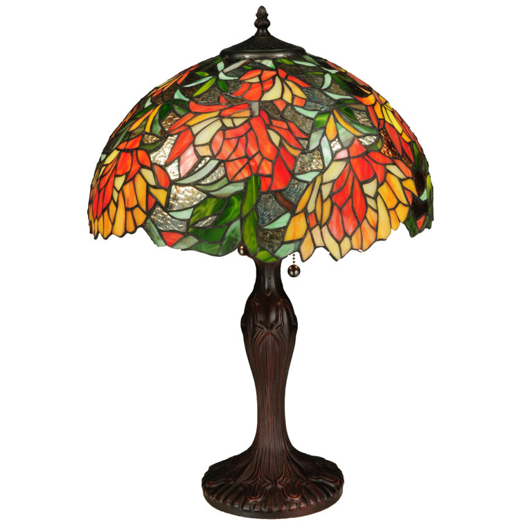 Multicolor Stained Glass Floral Table Lamp with Bronze Base