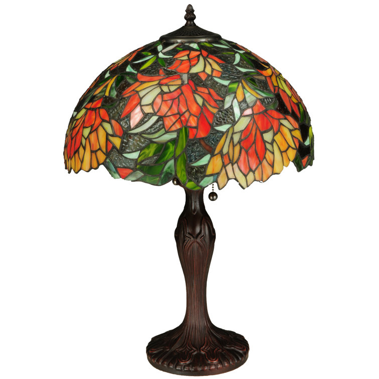 Multicolor Stained Glass Floral Table Lamp with Bronze Base