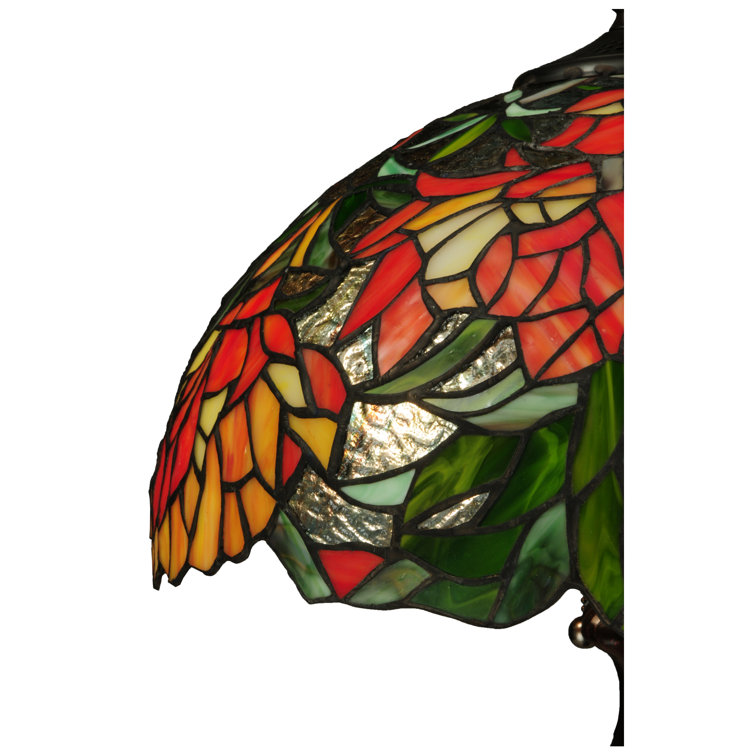 Multicolor Stained Glass Floral Table Lamp with Bronze Base