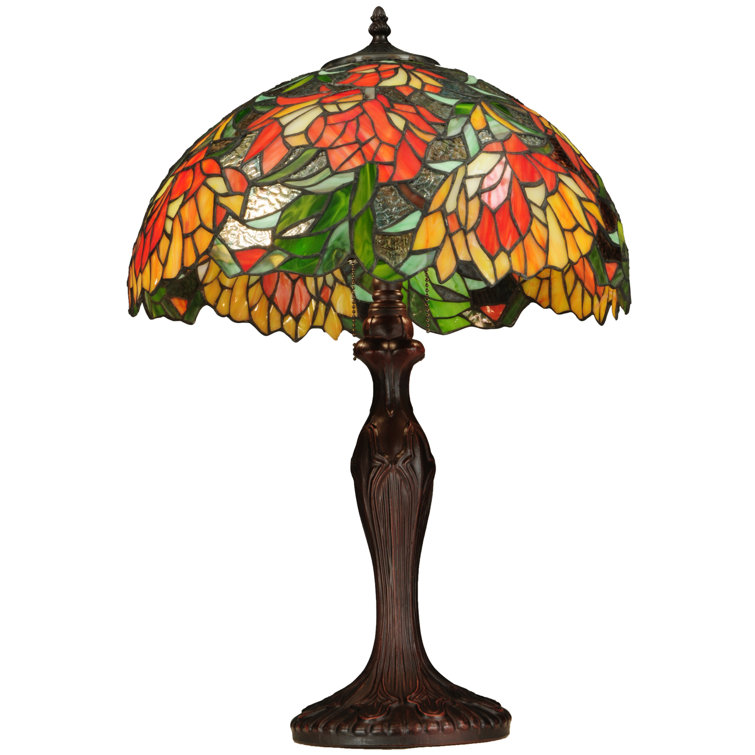 Multicolor Stained Glass Floral Table Lamp with Bronze Base