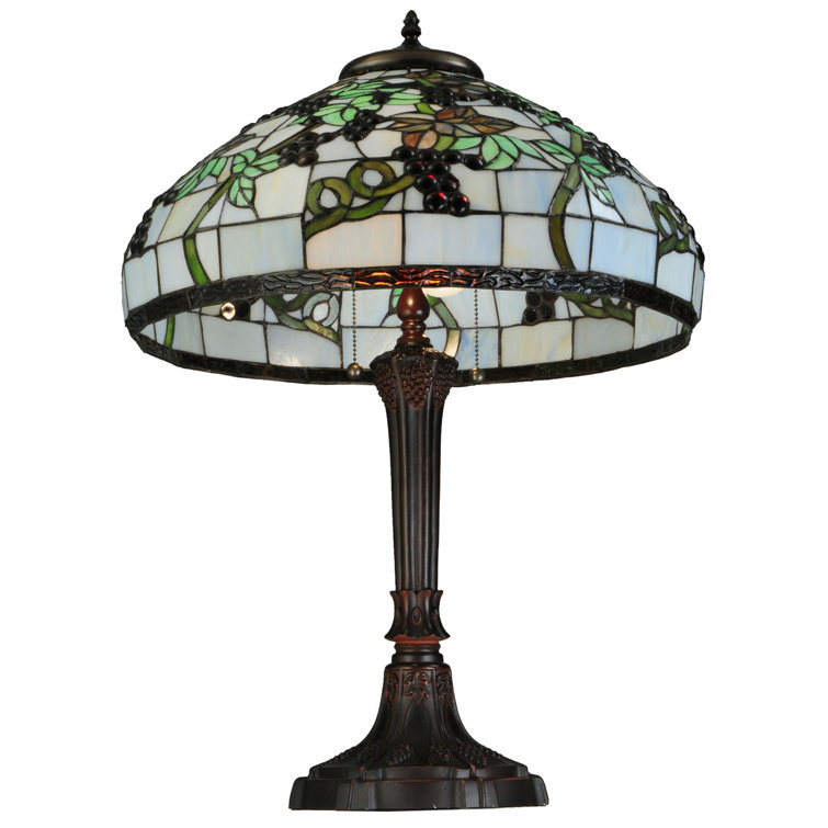 28" Multicolor Stained Glass and Bronze Table Lamp
